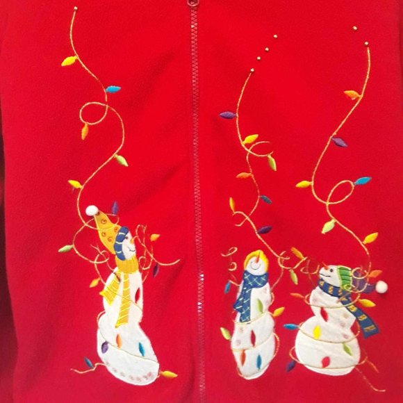 Kikit Womens Red Polyester Christmas Snowman Long Sleeve Full Zip Hoodie Size M - Picture 3 of 4